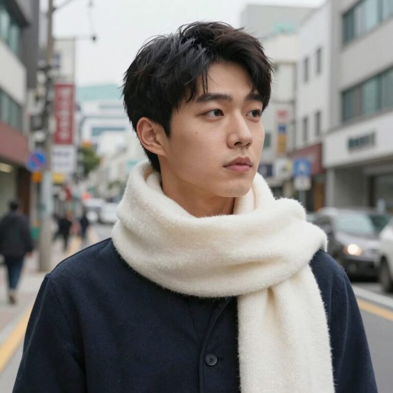 여름철 쿨 스카프를 목에 착용하고 시원함을 느끼는 모습