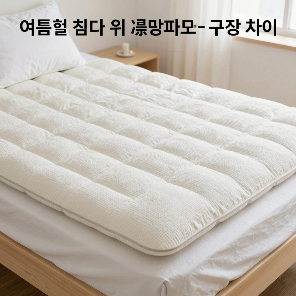 여름철 냉감패드와 토퍼의 구조 차이와 고정 방식 비교 이미지