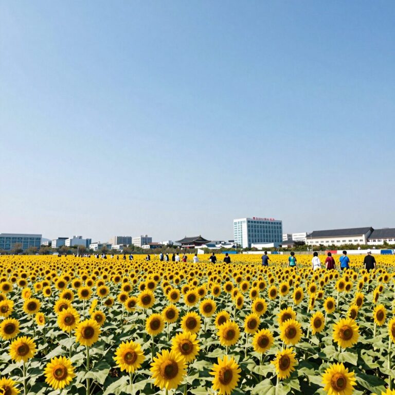 함안 강주 해바라기축제 2026 해바라기밭 전경 - 노란 꽃이 하늘과 맞닿을 듯 끝없이 펼쳐진 풍경
