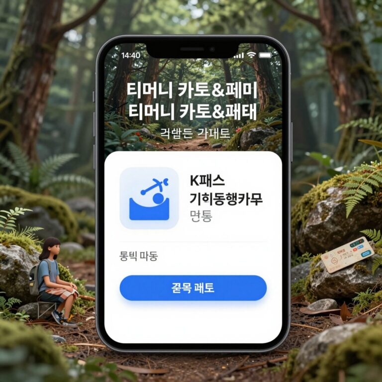 티머니 카드&페이 홈페이지 메인 화면으로 K패스와 기후동행카드 등록 버튼을 확인할 수 있는 캡처