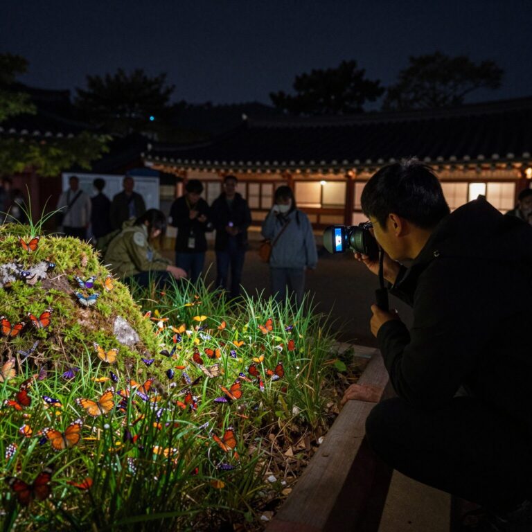 태종대 반딧불이 축제에서 반딧불이 관찰하는 밤 풍경