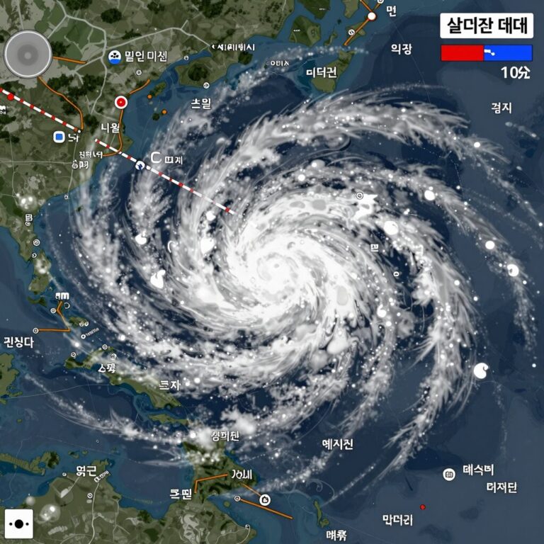 실시간 태풍 경로 위성 이미지와 예측 경로