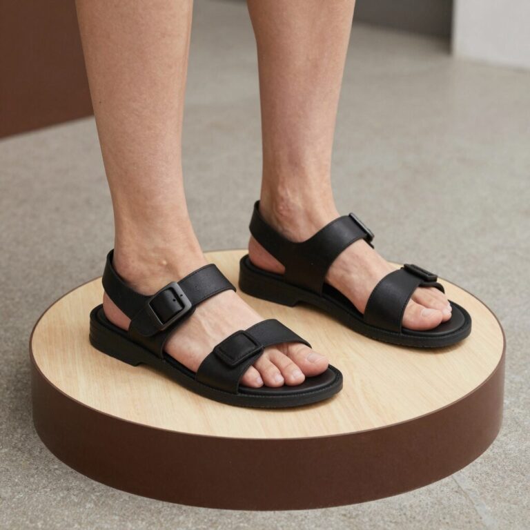 어그 골든글로우 플랫폼 샌들을 블랙 양말과 함께 코디한 모습