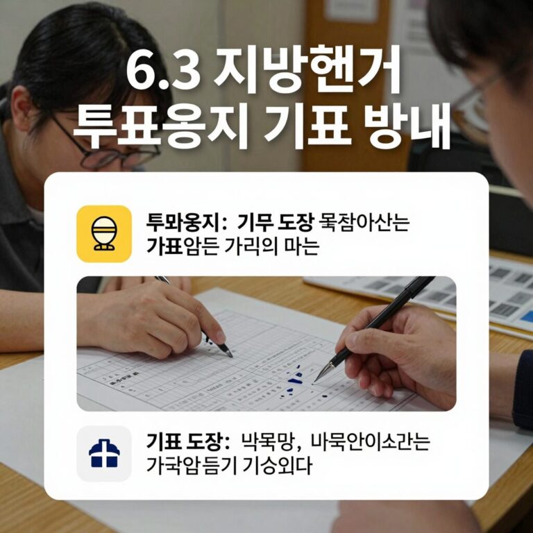 6.3 지방선거 투표용지 기표 방법 안내 이미지. 투표용지 종류와 기표 도장 사용법을 쉽게 설명