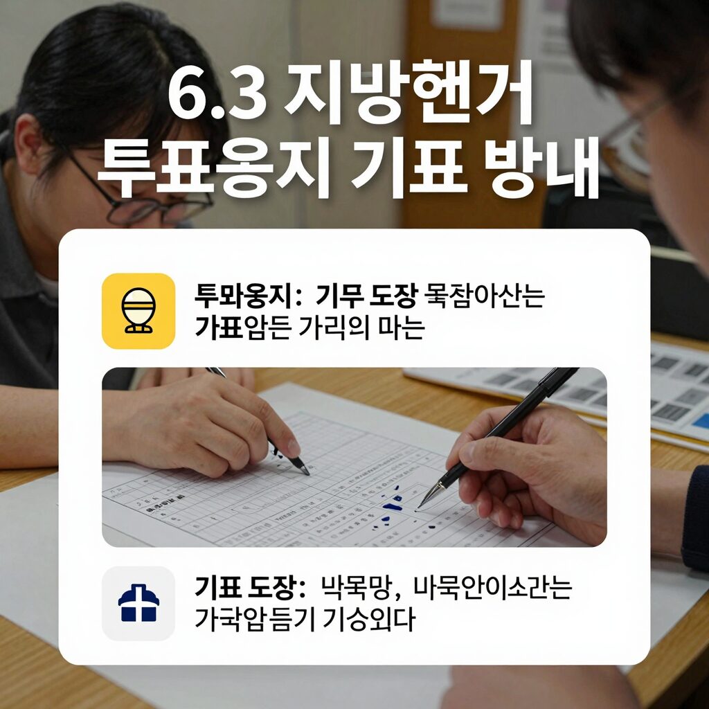 6.3 지방선거 투표용지 기표 방법 안내 이미지. 투표용지 종류와 기표 도장 사용법을 쉽게 설명