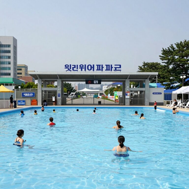 롯데워터파크 김해 입구 전경, 여름 물놀이 준비하는 사람들