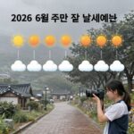 2026년 6월 주말 전국 날씨 예보 일러스트 폭염과 소나기