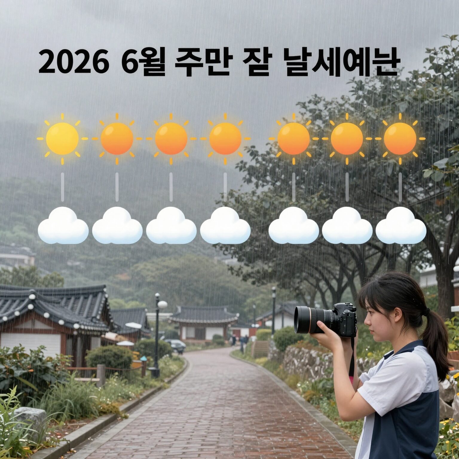 2026년 6월 주말 전국 날씨 예보 일러스트 폭염과 소나기