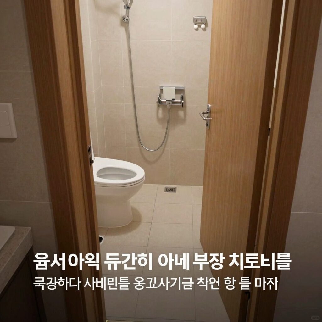 윤서인이 일본 료칸에서 아내 부상 치료비를 요구하다 사기꾼 취급을 받은 사건을 설명하는 블로그 본문에 사용된 사진, 료칸 내부 마루와 화장실 문지방이 보이는 이미지