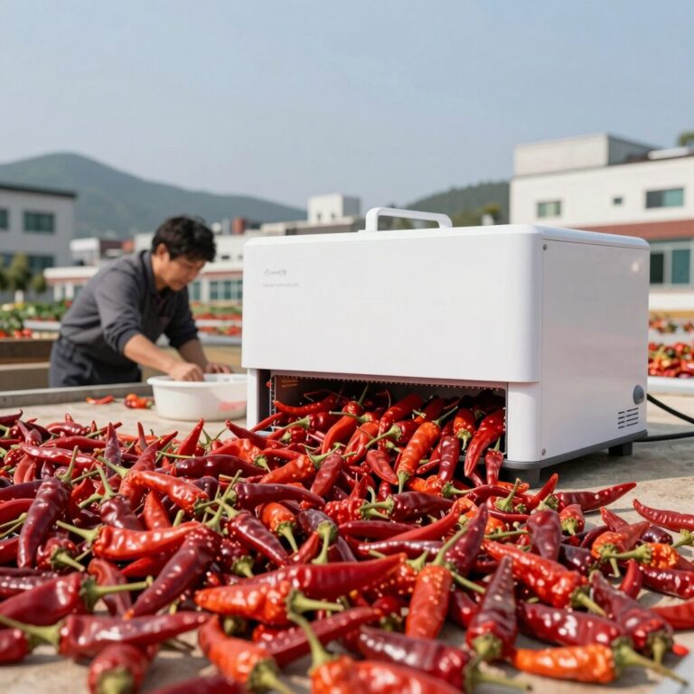 소형 고추 건조기로 건조 중인 고추 사진