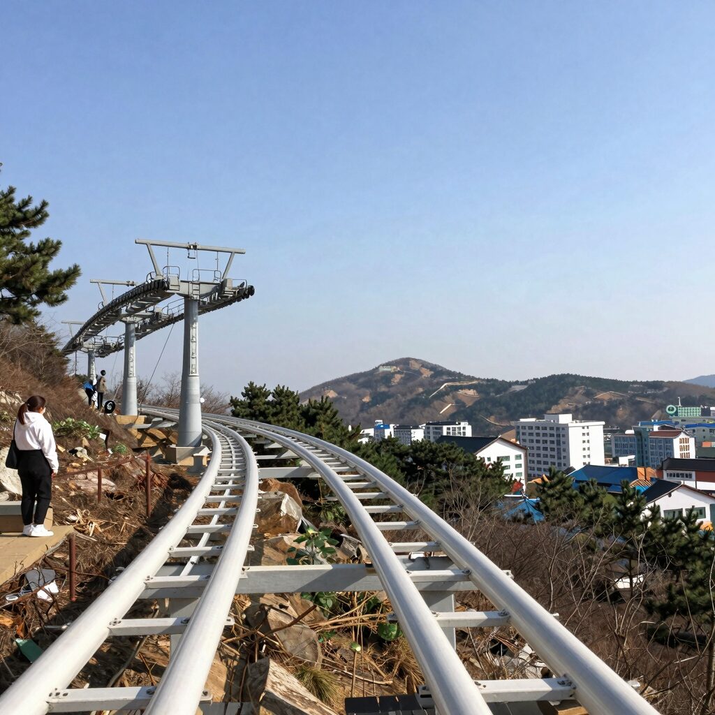 용평리조트 마운틴코스터 리프트와 레일 전경