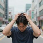 귀 물빼는법 안전하게 따라하기 귀에 물이 들어간 사람이 고개를 기울여 물을 빼는 모습