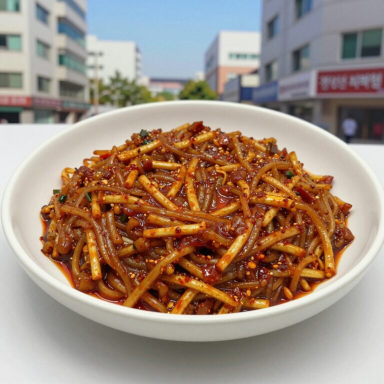 집에서 만든 공심채 볶음 완성 접시 사진 아삭한 식감과 매콤한 양념