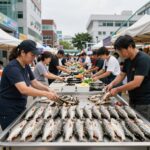 여름 전어 회와 구이가 가득한 축제 현장