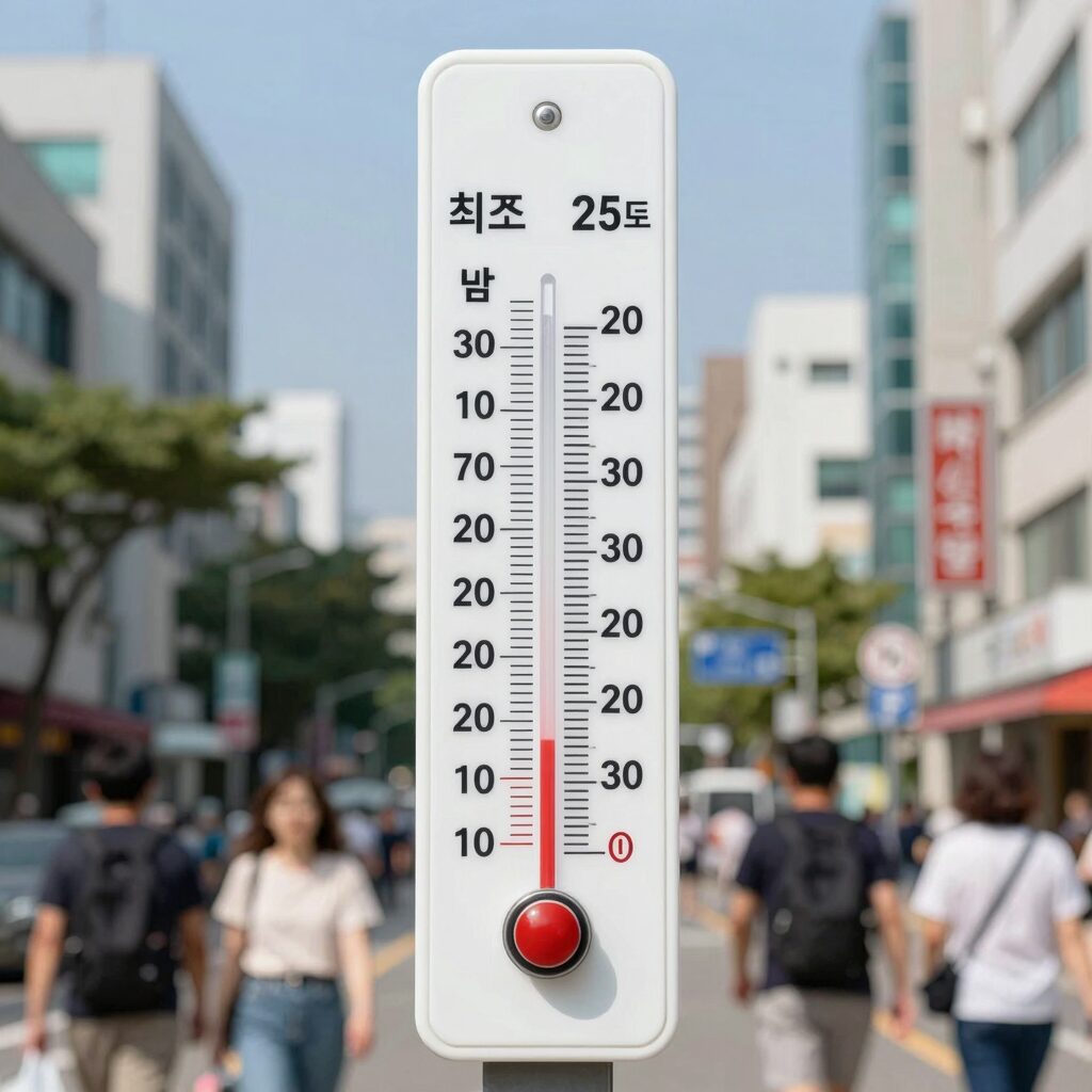 밤 최저기온 25도 열대야 기준을 설명하는 온도계 이미지