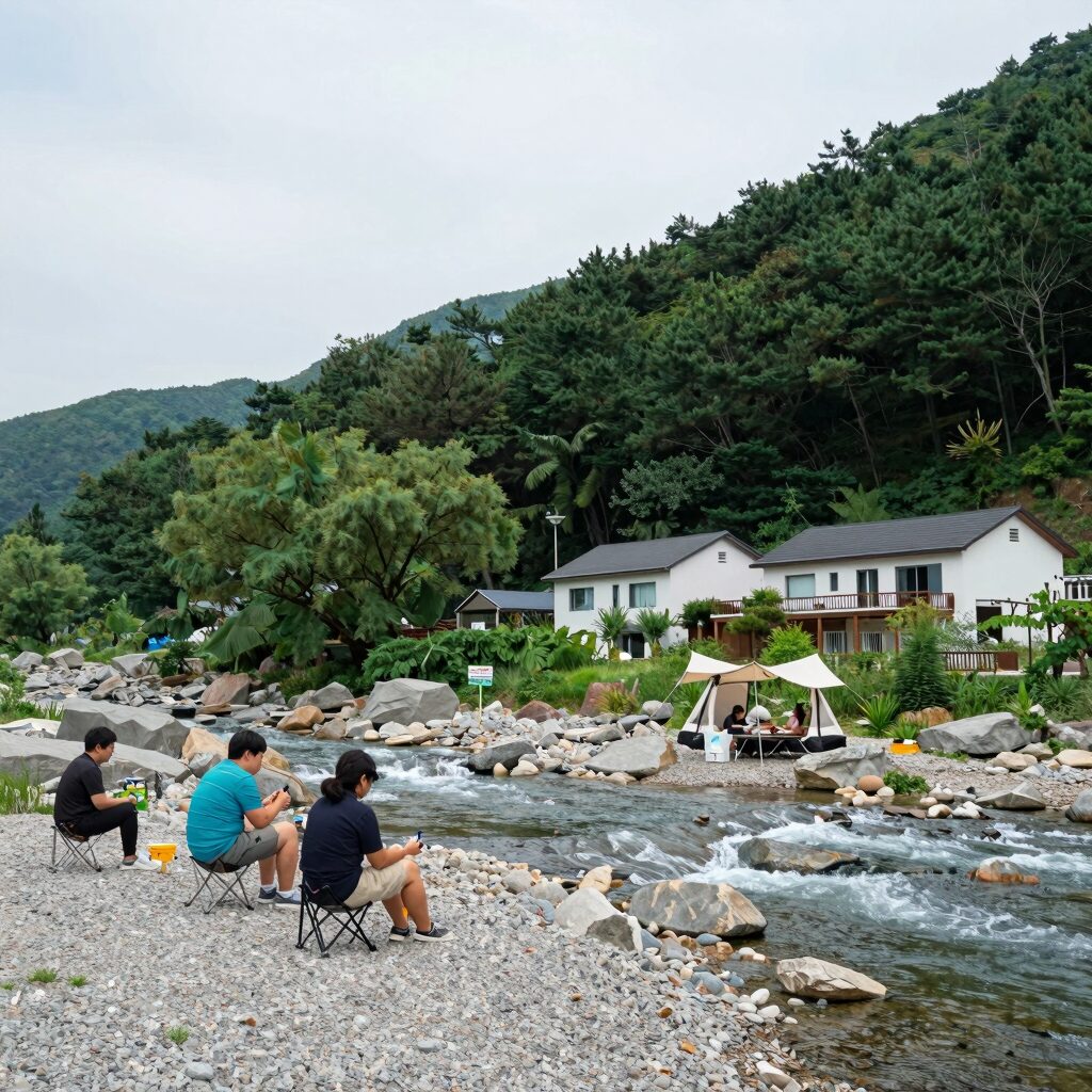 남양주 수동계곡 가족쉼터 캠핑장 전경과 계곡 모습