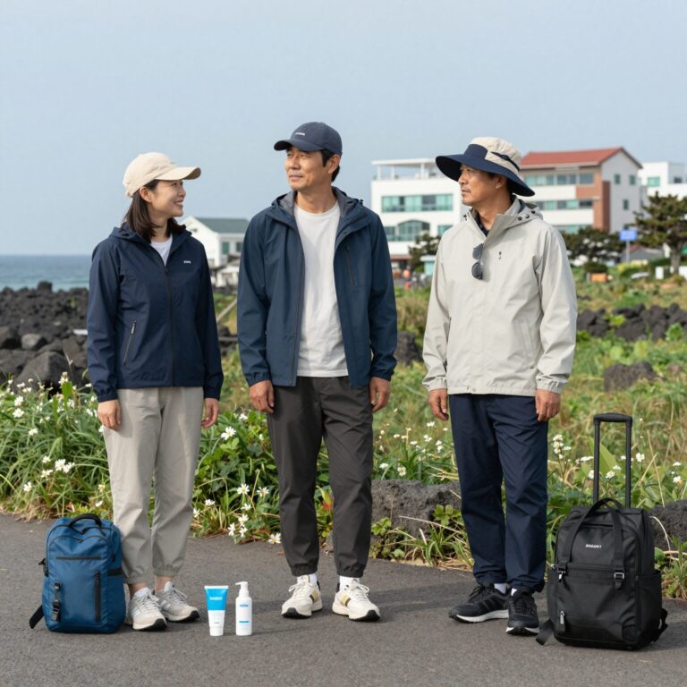 제주도 9월 날씨에 맞춰 준비한 레이어드 옷차림과 방수우비 자외선차단제 선글라스 여행용품