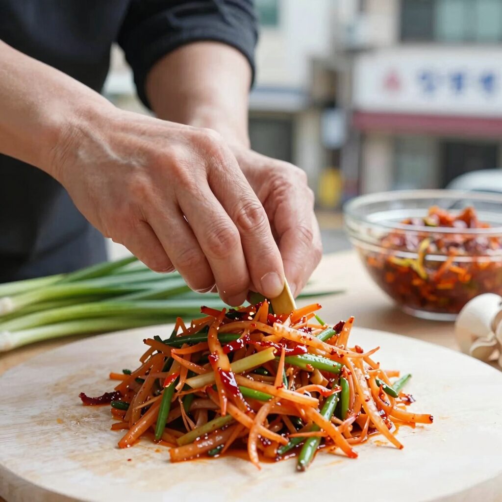 간장 가지볶음 재료 손질과 양념장 사진
