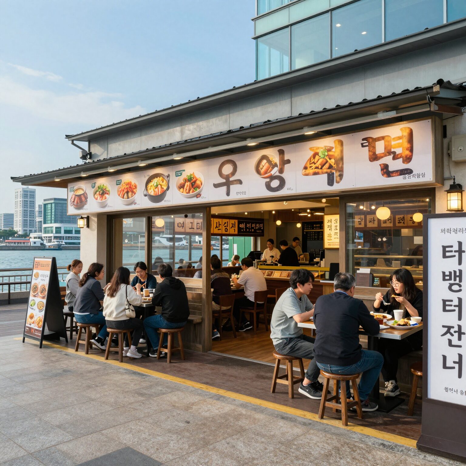 비발디파크 오션월드 2층 식당가와 메뉴판 모습
