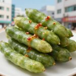 여름 늙은 오이 요리법 노각무침 손질한 늙은 오이와 노각무침 양념이 담긴 모습