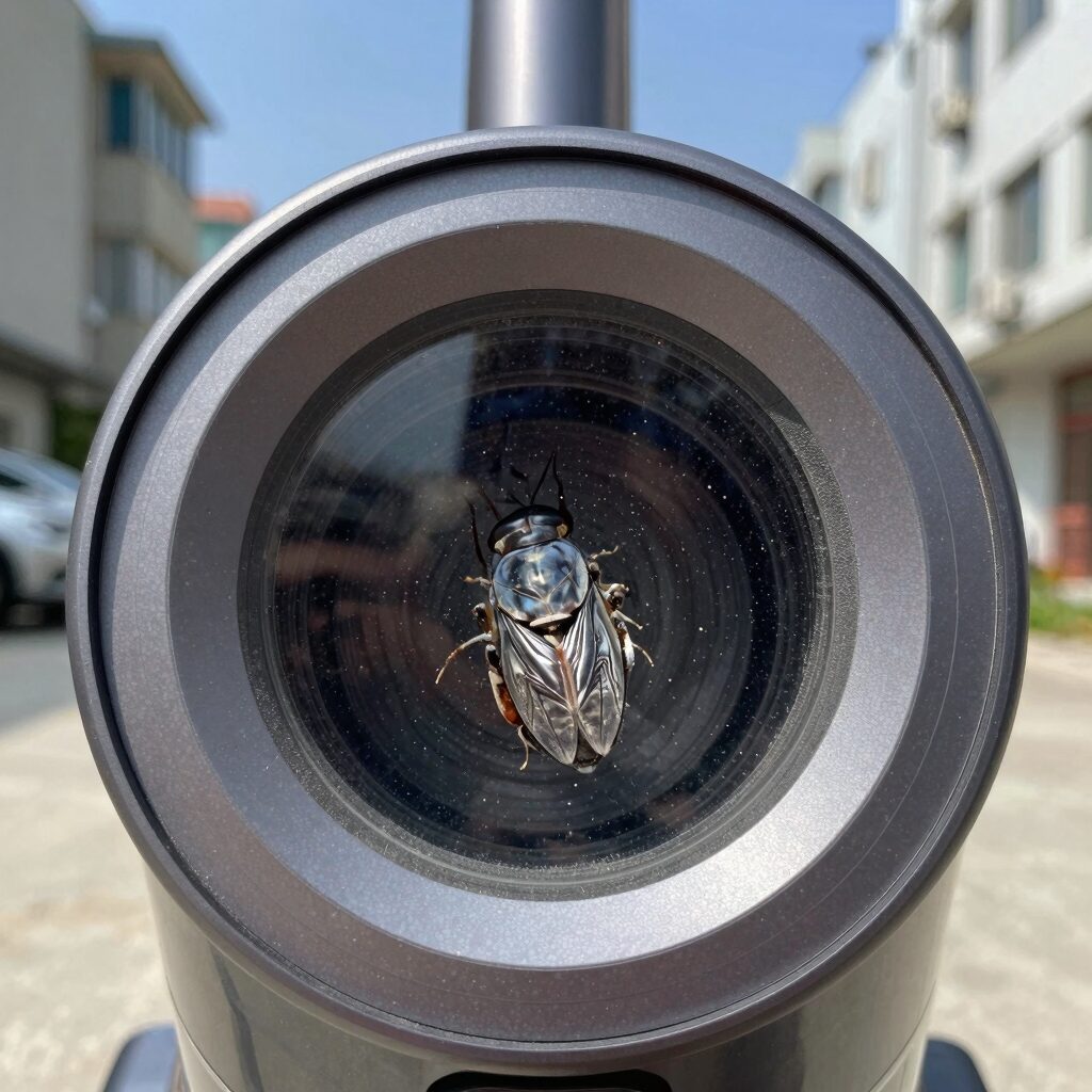 다이슨 청소기 먼지통 내부에서 발견된 가루응애 벌레의 확대 모습, 흰색 작은 점들이 움직이는 사진
