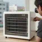 중고 고추 건조기 외관과 내부 히터 상태를 확인하는 모습