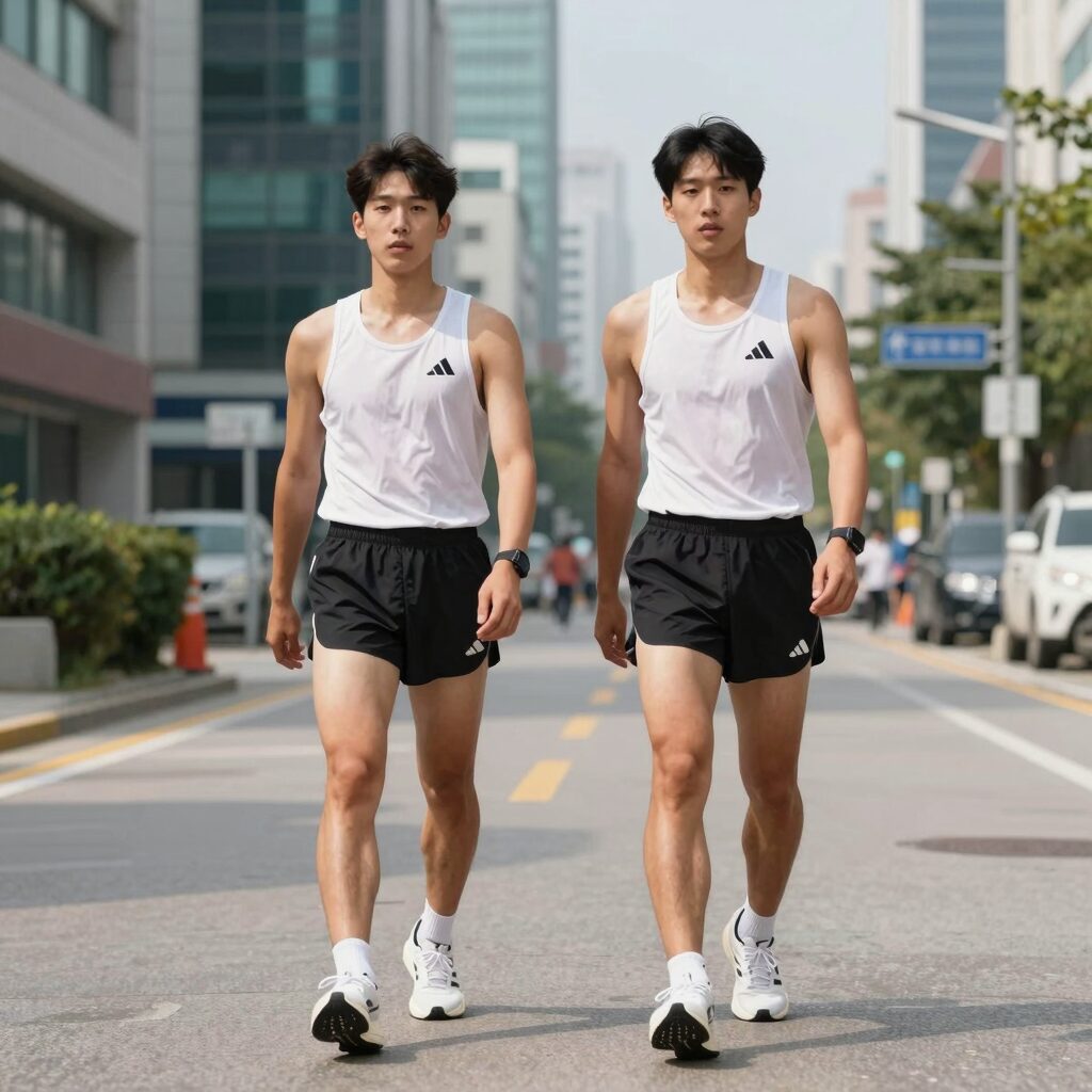 아디다스 아디제로 러닝 쇼츠와 옵티메 레깅스를 함께 입은 모습
