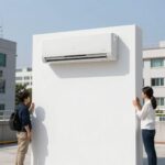 에어컨 날개로 시원하게 냉방 효율 높이기 에어컨 날개 각도를 위쪽으로 조절해 간접 냉방을 구현하는 설치 예시