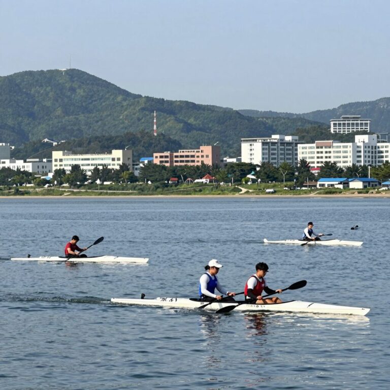 김포 아라마리나 해양레저스포츠 체험장 전경 수상자전거와 카약이 준비된 모습