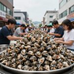 8월 제철 횟감 농어회와 전복회 접시