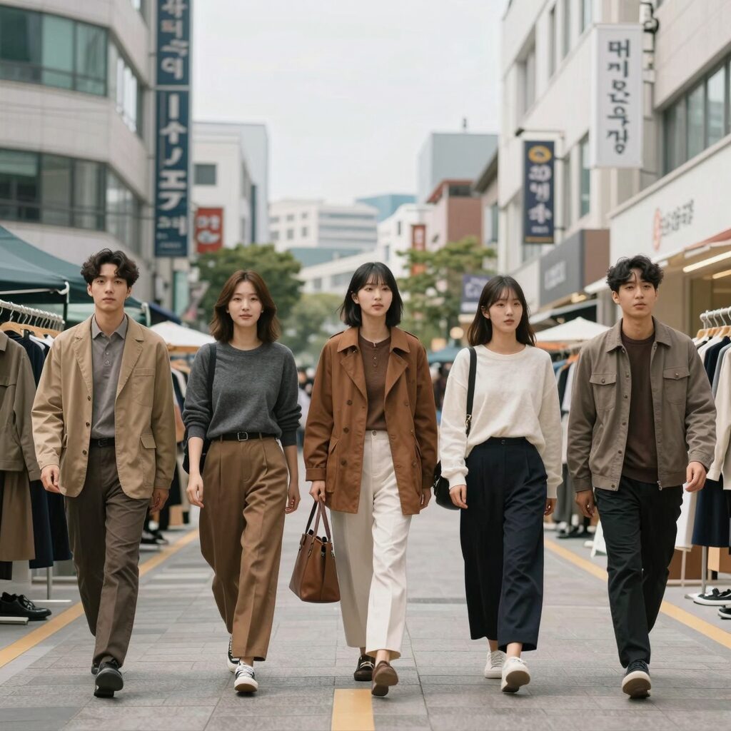 2026년 가을 신상 의류와 액세서리 진열 모습