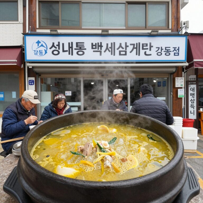 성내동 백세삼계탕 강동점 상황삼계탕 황금빛 국물