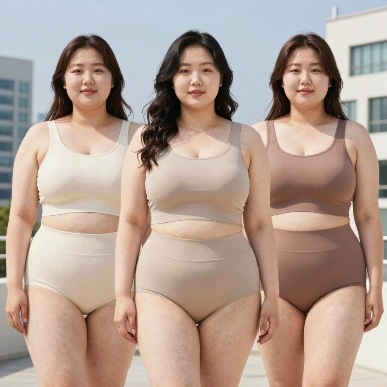 여성 빅사이즈 래쉬가드 세트 착용 모습