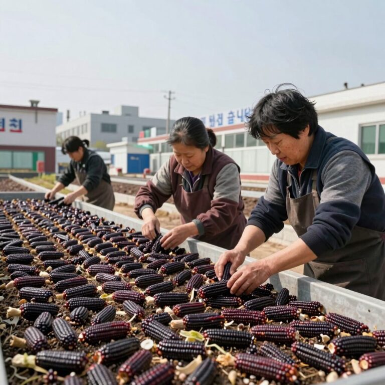 삶은 찰옥수수를 식힌 후 랩으로 감싸 냉동 보관하는 과정