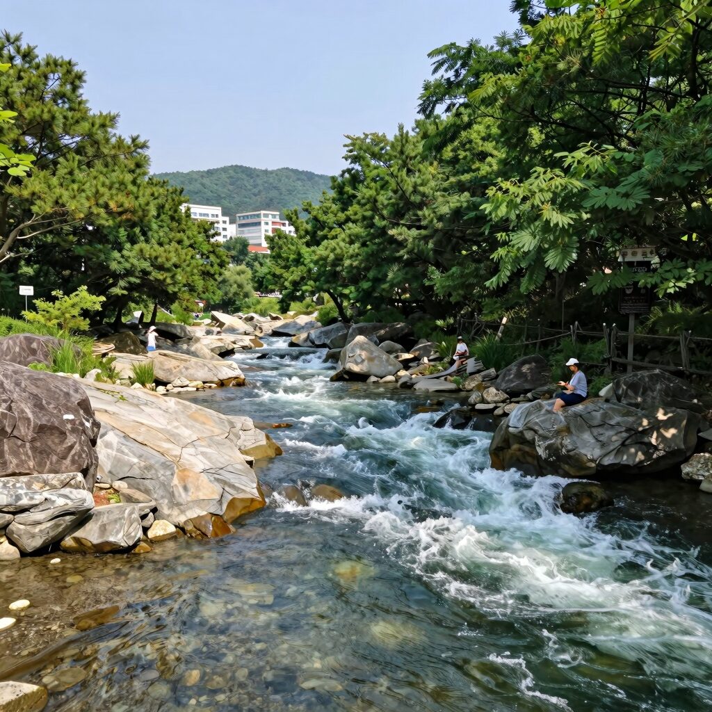 봉화 계곡 여름 풍경 소나무와 맑은 물