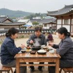팔공산 부촌가든 능이한방백숙과 찹쌀밥이 차려진 방갈로 식탁