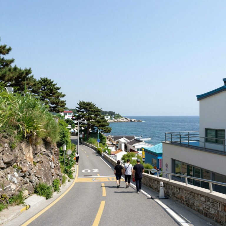 7월 부산 흰여울문화마을 해안가 절벽 골목길 풍경