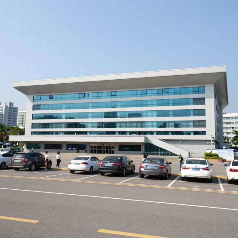 부주산 88수영장 건물 외관과 주차장 전경