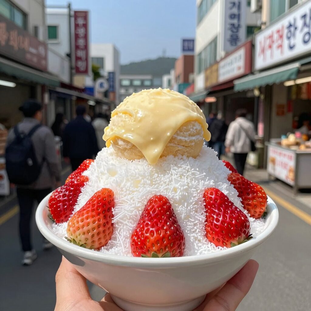 기장시장호떡여장군 서면점 딸기우유빙수와 치즈호떡
