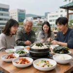 부여 궁남지 맛집 향우정의 연잎불고기정식 상차림, 푸짐한 반찬과 연잎밥이 담겨 있다