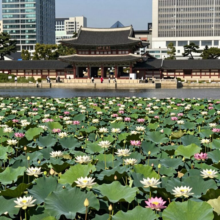 부여 궁남지에 만개한 연꽃과 포룡정 야경