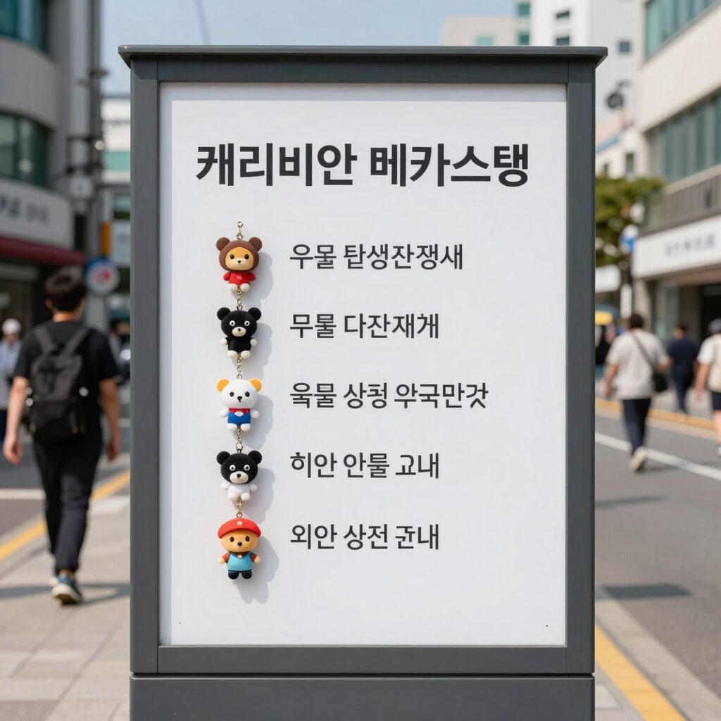 캐리비안베이 메가스톰 우선 탑승권 캐릭터 팔찌와 대기 시간 안내판