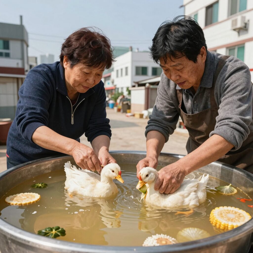 닭과 채소로 육수를 우리는 모습, 초계탕 육수 만들기 과정