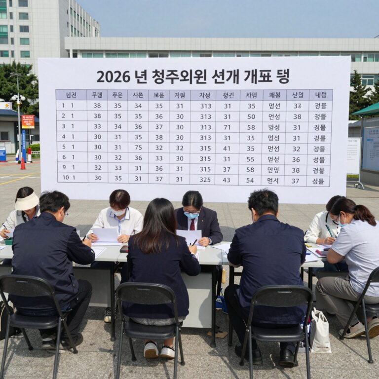 2026년 청주시의원 선거 개표 상황 사진 개표율 진행률과 당선자 명단 표시