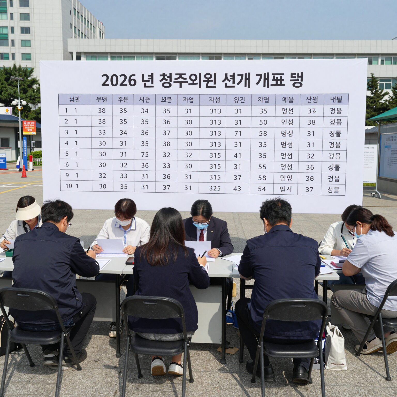 2026년 청주시의원 선거 개표 상황 사진 개표율 진행률과 당선자 명단 표시