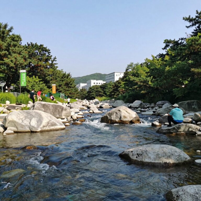포항 옥계계곡 청솔펜션 사유지 계곡 전경 물이 맑고 넓게 펼쳐진 모습