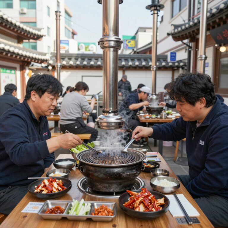 천호역 대팔이네곱창에서 막창과 곱창이 구워지는 모습