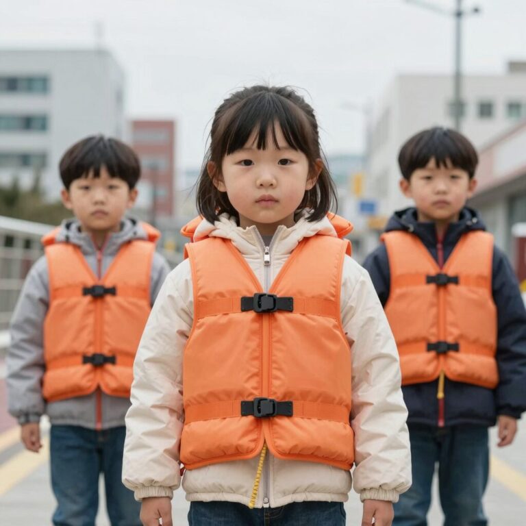 어린이 구명조끼 착용 모습