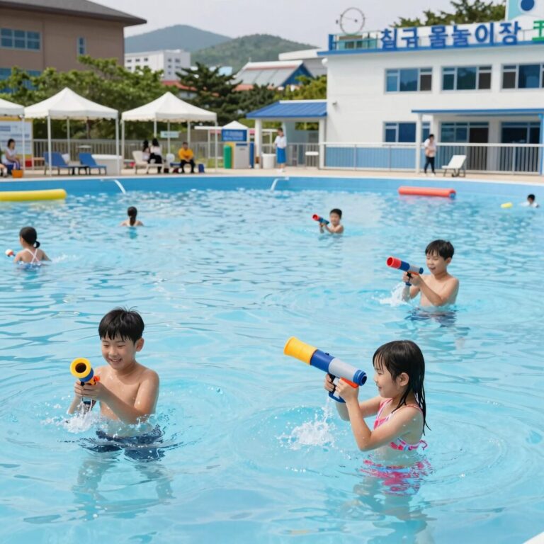 칠곡 물놀이장 3곳 비교 대표 이미지 아이들이 물총을 들고 웃는 모습과 다양한 풀장