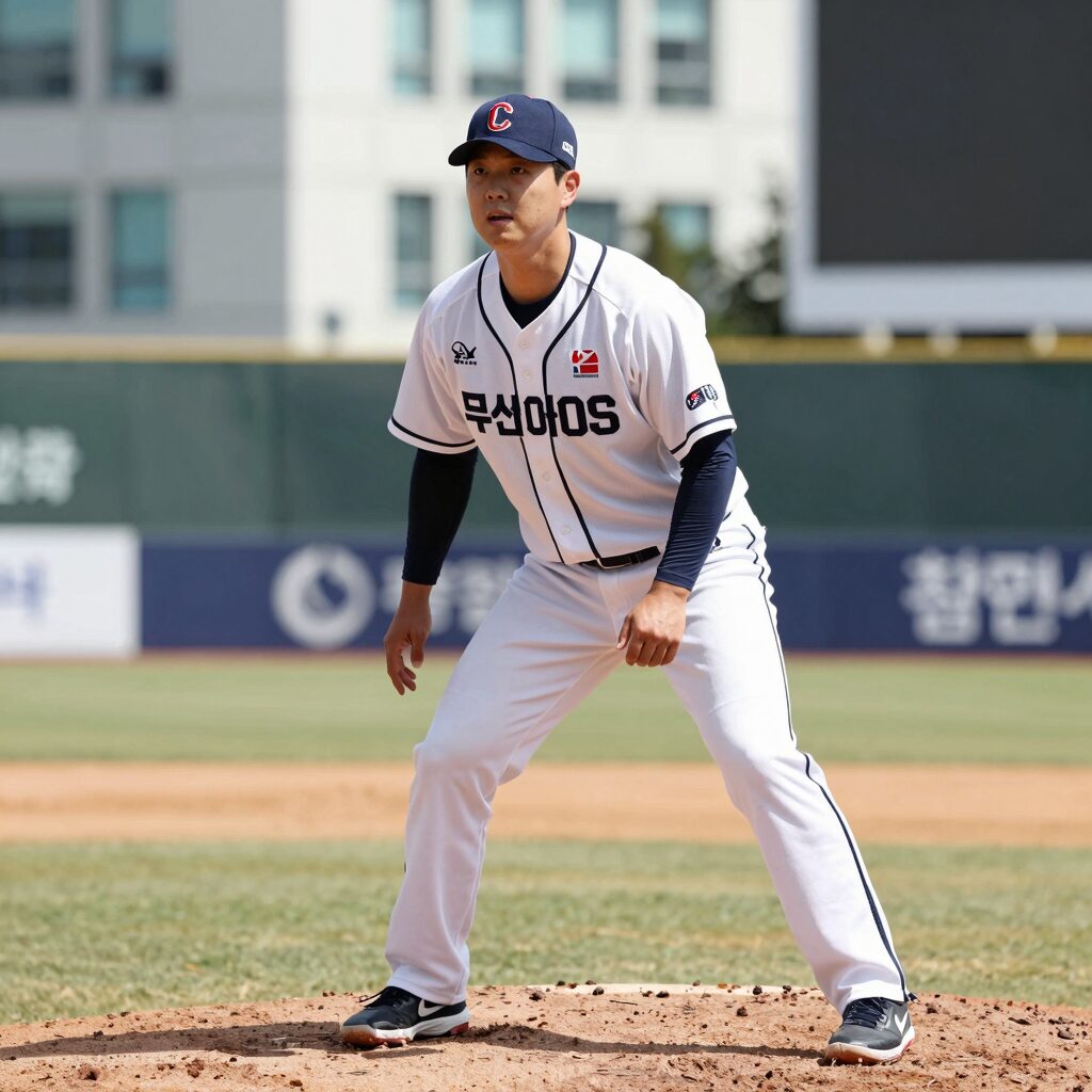 두산 베어스 최민석이 블로킹 자세를 취하고 있는 모습